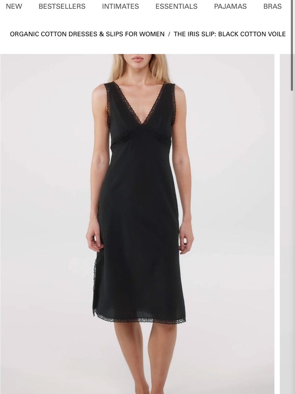 The Iris Slip — Black Cotton Voile Slip Dress